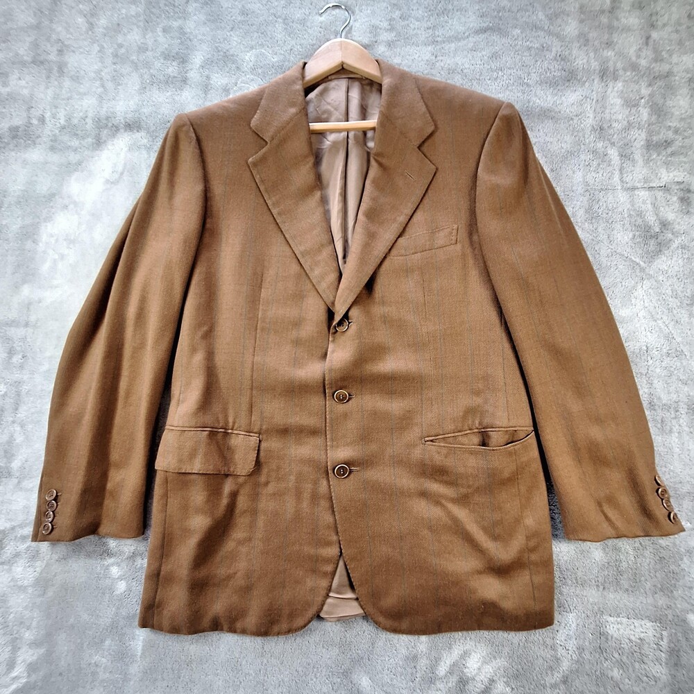 Luciano Barbera Sport Coat Mens 52 Brown Windowpane Cashmere Made in Italy